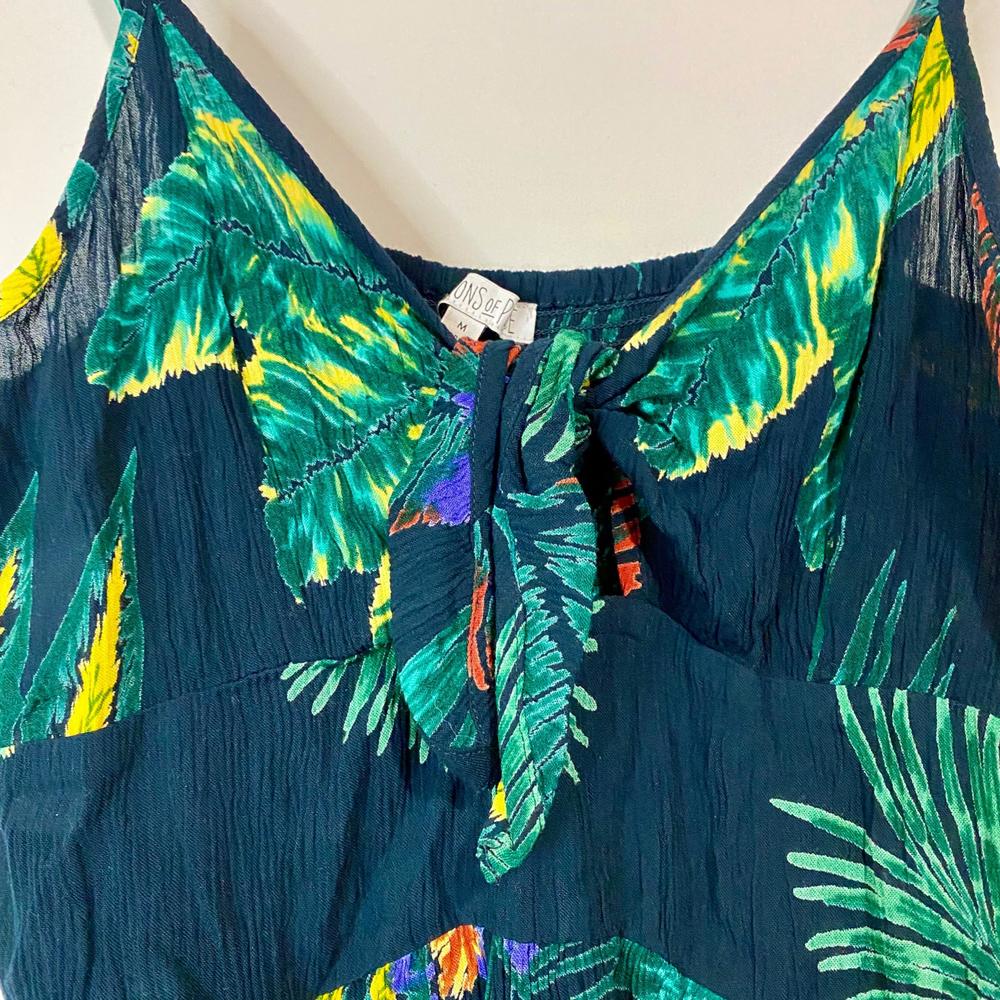 Patrons Of Peace Women’s Fauna Fit & Flare Top Blouse Green Tropical Size M EUC - Picture 2 of 7